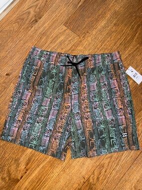 Billabong Multicolor Geometric Swim Shorts in Green, Pink & Orange